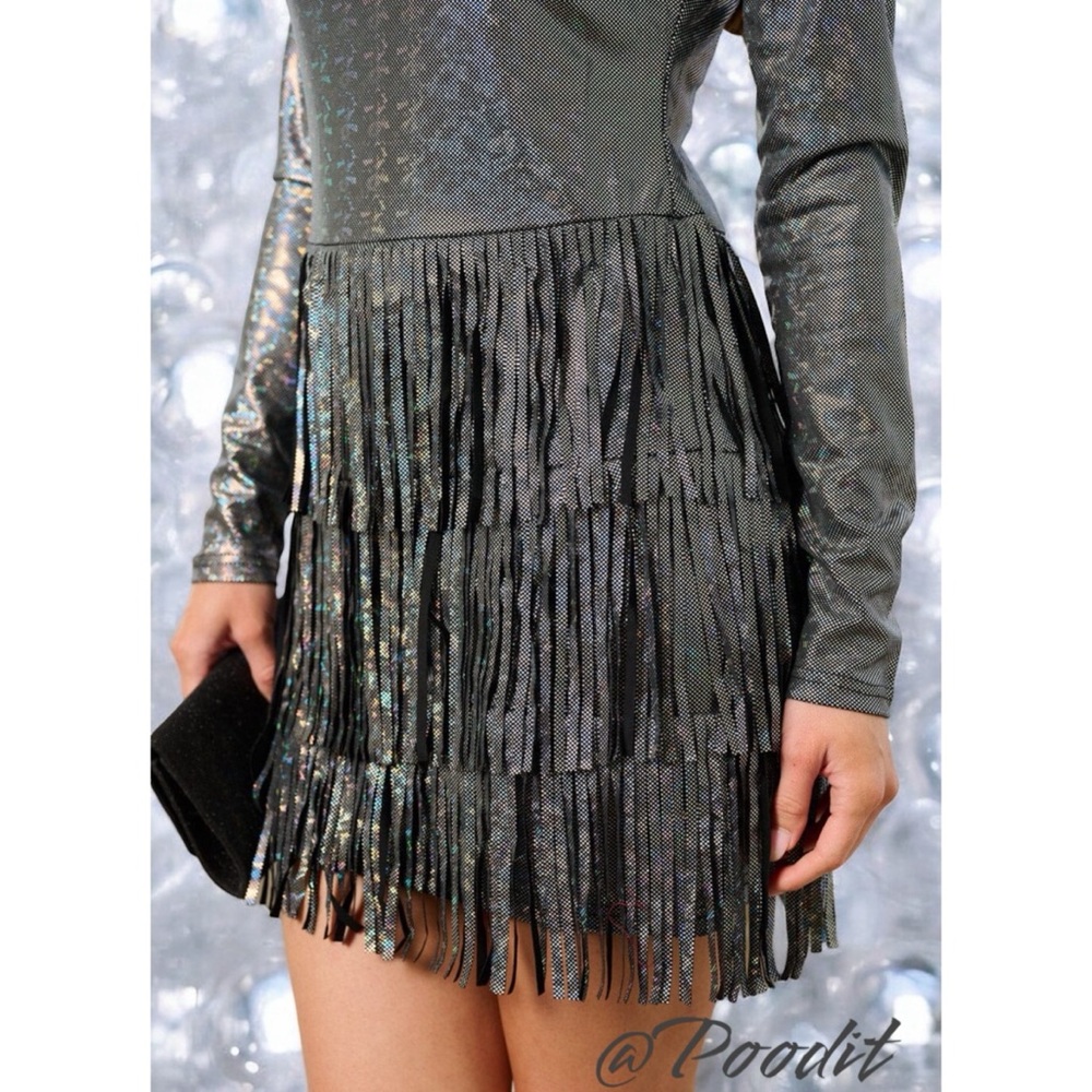 PEACH LOVE CALIFORNIA metallic silver dress sz S M L - Picture 6 of 12